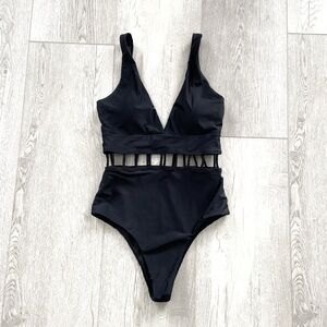 Black One-Piece Swimsuit with Cutout Design
